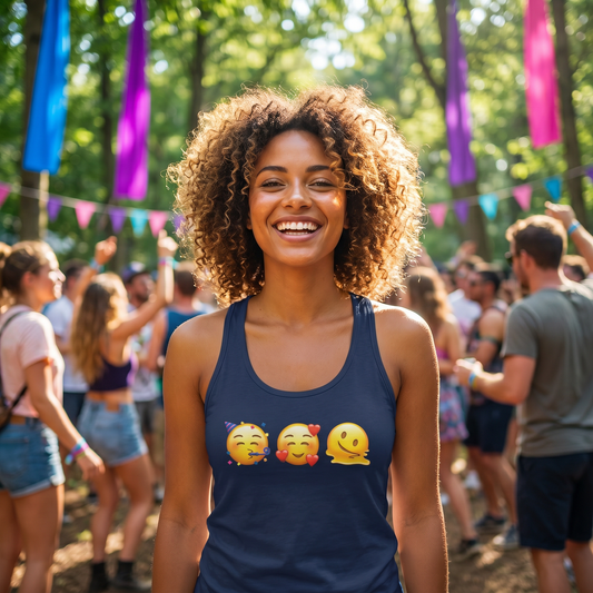 Party Love Melt Emoji Racerback Tank